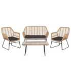 Beliani Garden Lounge Set With Table 4 Seater Minori Pe Rattan Beige