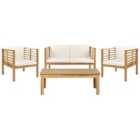 Beliani Garden Lounge Set With Table 4 Seater Pacific Acacia Wood Off-white
