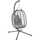 Outsunny Rattan Hanging Egg Chair w/ Stand, Cushion, Headrest, Light Grey