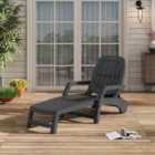 Garden Sanctuary Outdoor Folding Lounge Chair Recliner with Wheels - Black