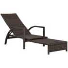 Outsunny PE Rattan Sun Lounger with 4-Level Adjustable Backrest, Mixed-brown