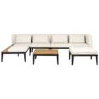 Beliani Garden Lounge Set With Table And Ottoman 4 Seater Bracciano Right Hand Certified Acacia Wood Light Beige