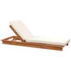 Beliani Wooden Reclining Sun Lounger with Cushion Off-White GRANARI