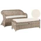 Beliani Garden Sofa With Ottoman 2 Seater Susua Rattan Natural