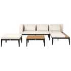 Beliani Garden Lounge Set With Table And Ottoman 3 Seater Bracciano Left Hand Certified Acacia Wood Light Beige