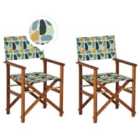 Beliani Set of 2 Garden Chairs CINE Acacia Wood Multicolour