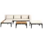 Beliani Garden Lounge Set With Table And Ottoman 3 Seater Bracciano Right Hand Certified Acacia Wood Light Beige