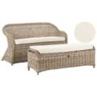 Beliani Garden Sofa With Ottoman 2 Seater Susua Rattan Natural