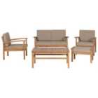 Beliani Garden Lounge Set With Table And Ottoman 4 Seater Manila Acacia Wood Light Brown