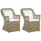 Beliani Set of 2 Garden Armchairs with Cushions MAROS Rattan Natural
