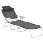 Outsunny Folding Sun Lounger with 4-Level Backrest & Headrest, Charcoal Grey