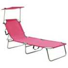 vidaXL Folding Sun Lounger with Canopy Steel Magento Pink