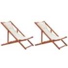 Beliani Set of 2 Folding Deck Chairs and 2 Replacement Fabrics (Various Options) Dark Wood AVELLINO