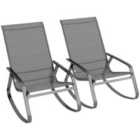 Outsunny 2PCS Garden Rocking Chairs with Armrests, High Back, Grey