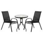 Harbour Housewares 3pc Sussex Round Glass Top Patio Bistro Set - Black
