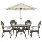 Beliani Garden Dining Set 4 Seater Sapri With Parasol (16 Options) Metal Dark Brown
