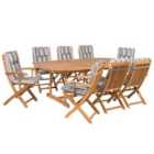 Beliani Garden Dining Set 8 Seater Maui With Cushions Acacia Wood Multicolour