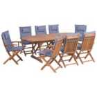 Beliani Garden Dining Set 8 Seater Maui With Cushions Acacia Wood Blue