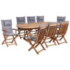 Beliani Garden Dining Set 8 Seater Maui Ii With Cushions Acacia Wood Grey