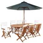 Beliani Garden Dining Set 8 Seater Maui Ii With Parasol Acacia Wood Off-white