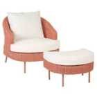 Beliani Garden Armchair with Ottoman ARCILLE PE Rattan Peach Pink