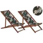 Beliani Set of 2 Acacia Folding Deck Chairs and 2 Replacement Fabrics Dark Wood with Off-White / Animal Pattern ANZIO