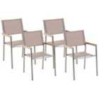 Beliani Set of 4 Garden Chairs GROSSETO Stainless Steel Beige