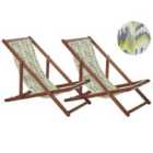 Beliani Set of 2 Acacia Folding Deck Chairs and 2 Replacement Fabrics Dark Wood with Off-White / Yellow and Grey Pattern ANZIO