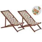 Beliani Set of 2 Acacia Folding Deck Chairs and 2 Replacement Fabrics / Oranges Pattern ANZIO