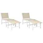 Beliani Set of 2 Garden Chairs MARCEDDI with Footstool Metal White/ Beige