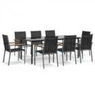 vidaXL 9 Piece Garden Dining Set Black Textilene and Steel