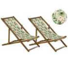 Beliani Set of 2 Acacia Folding Deck Chairs and 2 Replacement Fabrics / Floral Pattern ANZIO