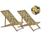 Beliani Set of 2 Acacia Folding Deck Chairs and 2 Replacement Fabrics / Yellow Floral Pattern ANZIO