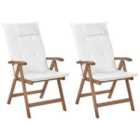 Beliani Set of 2 Garden Chairs with Cushions AMANTEA Acacia Wood Off-White