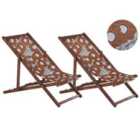 Beliani Set of 2 Acacia Folding Deck Chairs and 2 Replacement Fabrics / Poppies Pattern ANZIO