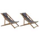 Beliani Set of 2 Folding Deck Chairs and 2 Replacement Fabrics (Various Options) Light Wood AVELLINO