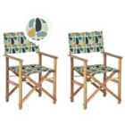 Beliani Set of 2 Garden Chairs CINE Acacia Wood Multicolour