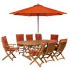 Beliani Garden Dining Set 8 Seater Maui With Parasol Acacia Wood Dark Red