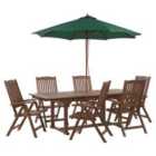 Beliani Garden Dining Set 6 Seater Amantea With Parasol Acacia Wood Green