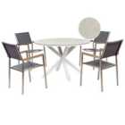Beliani Garden Dining Set 4 Seater Maletto/Grosseto Metal Marble Effect Grey/ Beige