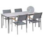 Beliani Garden Dining Set 4 Seater Cosoleto/Grosseto Tempered Glass Marble Effect Grey