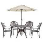 Beliani Garden Dining Set 4 Seater Salento With Parasol (16 Options) Metal Dark Brown