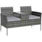 Outsunny Rattan Garden Bench w/ Glass Tea Table, Wicker Chair w/ Cushions Charcoal Grey