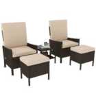 Outsunny 5 PCS Rattan Garden Furniture Set w/ Cushions, Khaki