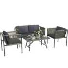 Outsunny 4 Seater Wicker Outdoor Furniture Set with Glass Coffee Table Grey
