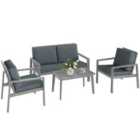 Outsunny 4 Pieces Wooden Garden Furniture Set with Cushions, Light Grey
