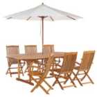 Beliani Garden Dining Set 6 Seater Maui With Parasol (12 Options) Acacia Wood Light Brown