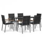 vidaXL 7 Piece Garden Dining Set Black Textilene and Steel