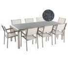 Beliani Garden Dining Set 8 Seater Grosseto Triple Plate Granite Polished Grey/ White