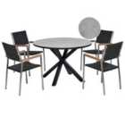 Beliani Garden Dining Set 4 Seater Maletto/Grosseto Pe Rattan Marble Effect Grey/ Black